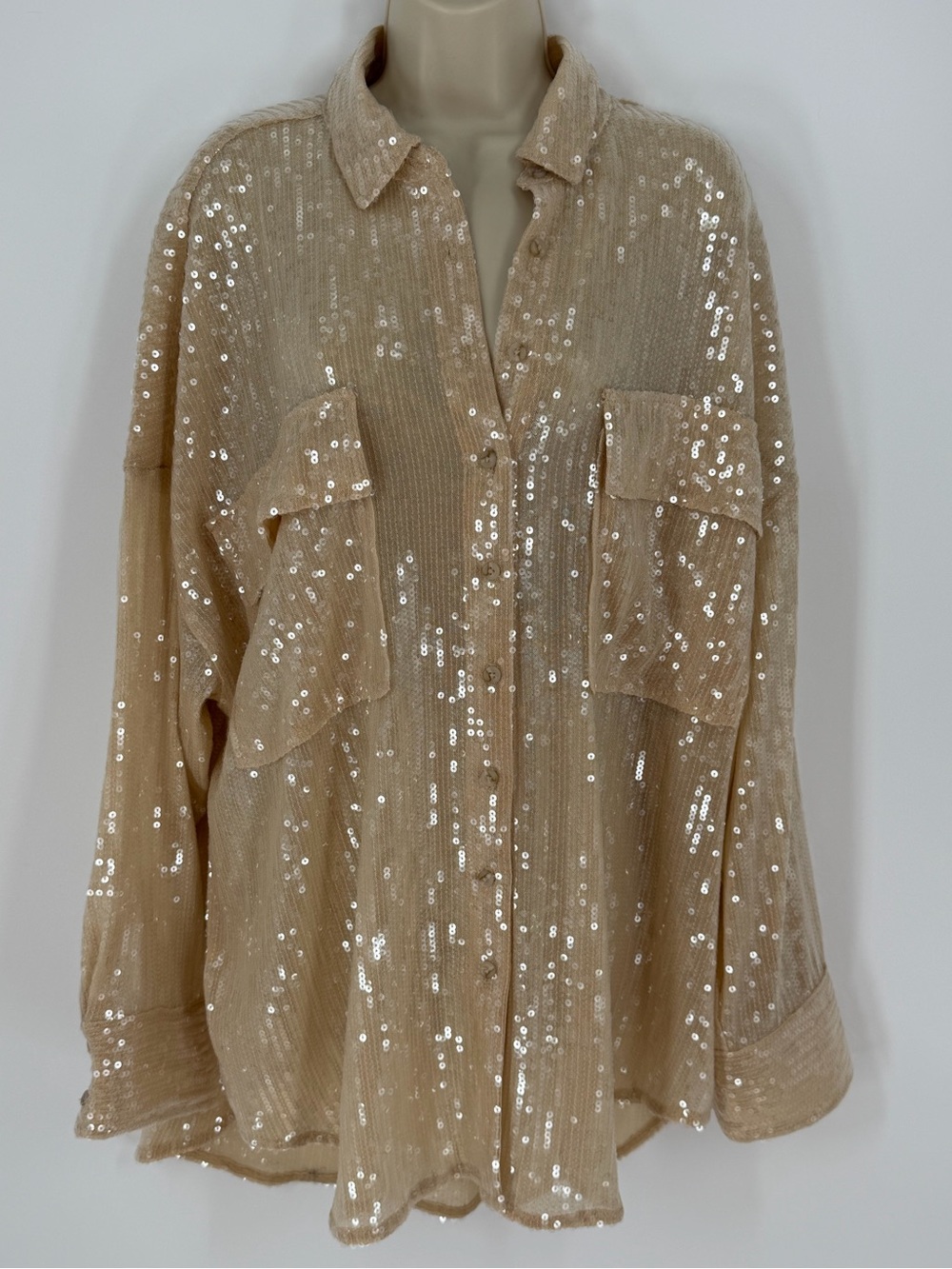 Pilcro Gold Sequin Button Front Blouse - Picture 4 of 13